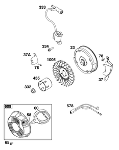 Flywheel, Ignition, And Starter Group Diagram and Parts List for 13A132-0022-F1 100000 - 19Z999 Briggs and Stratton Engine
